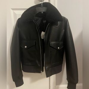 Gap leather jacket, cute furry collar